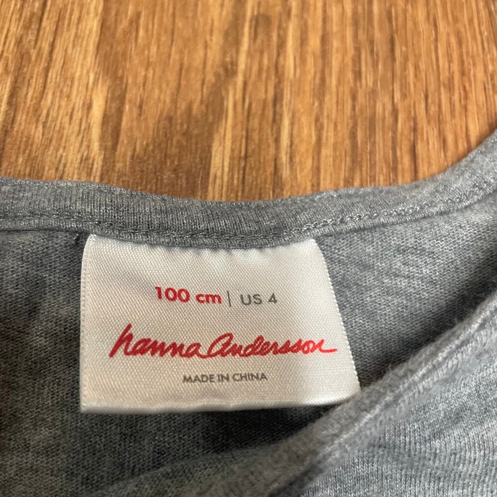 Hanna Andersson Girls Gray Long Sleeve Cotton Dress Fox Pocket Size 4 Toddler - Picture 4 of 6